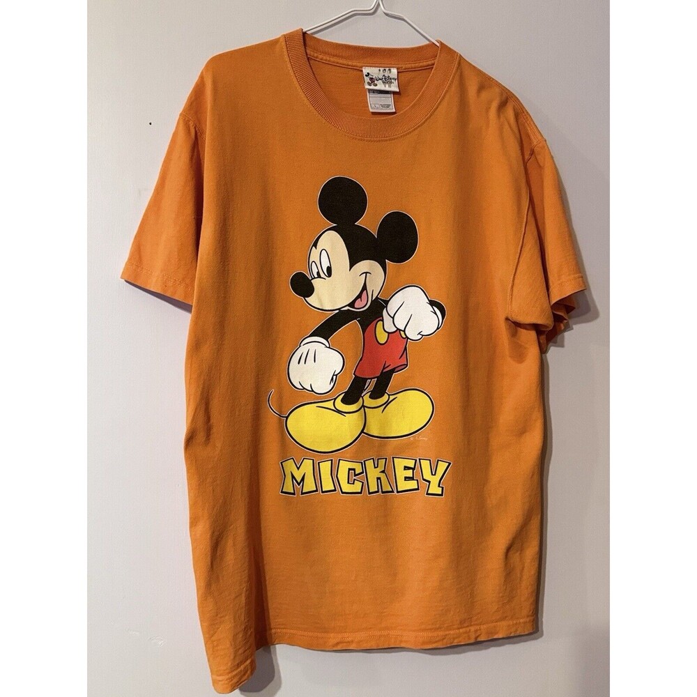 Walt Disney World Mickey Mouse T-Shirt Orange Unisex Tee Size Large Kidcore